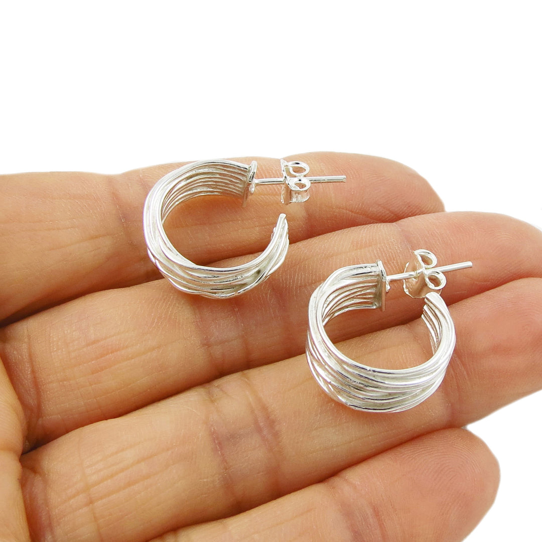 Circle Hoops 925 Sterling Silver Wire Stack Earrings
