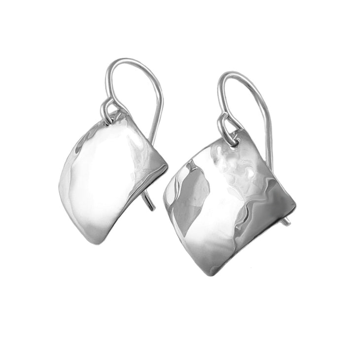 Hand Hammered Square Drop 925 Sterling Silver Earrings