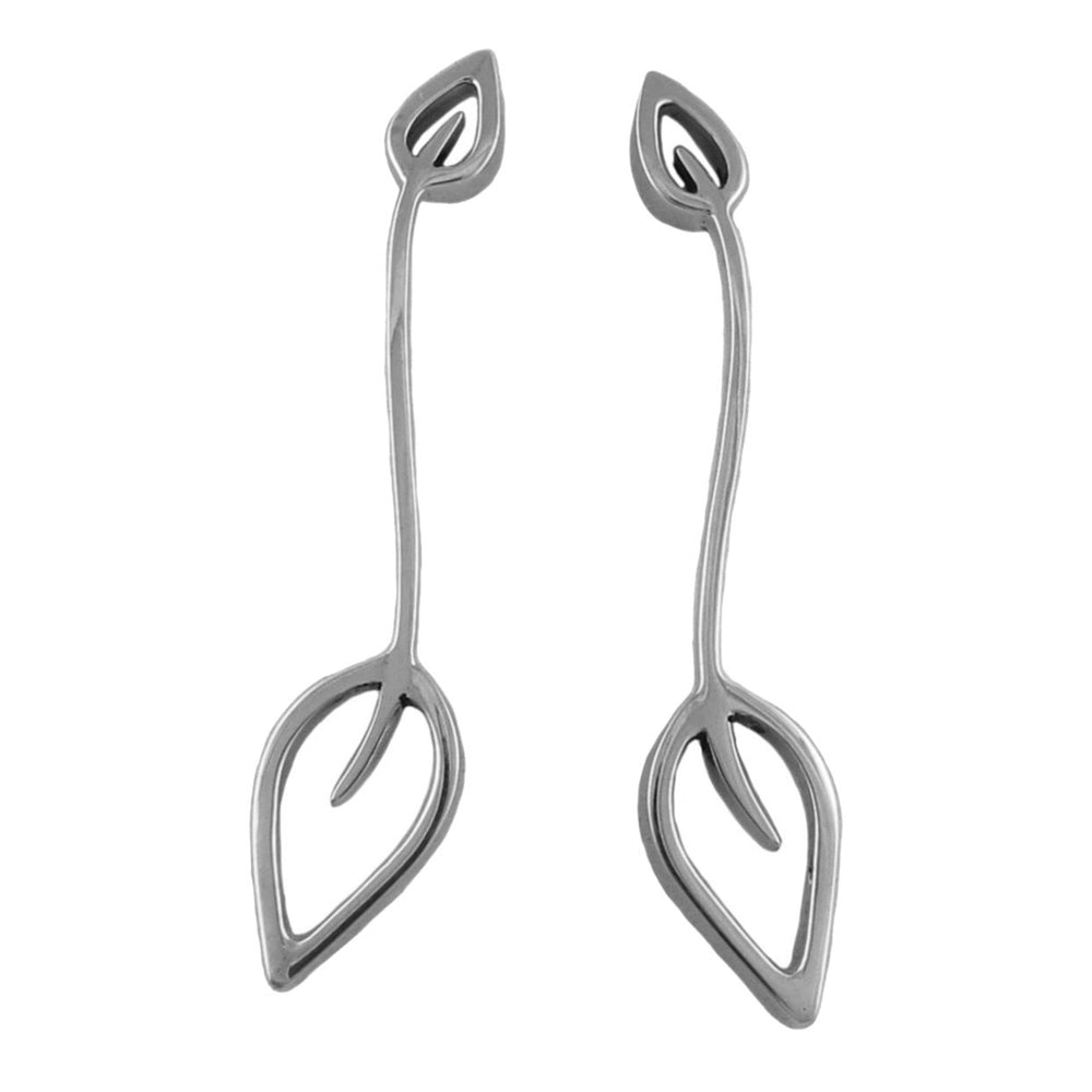 925 sterling silver leaf-shaped drop earrings on a white background