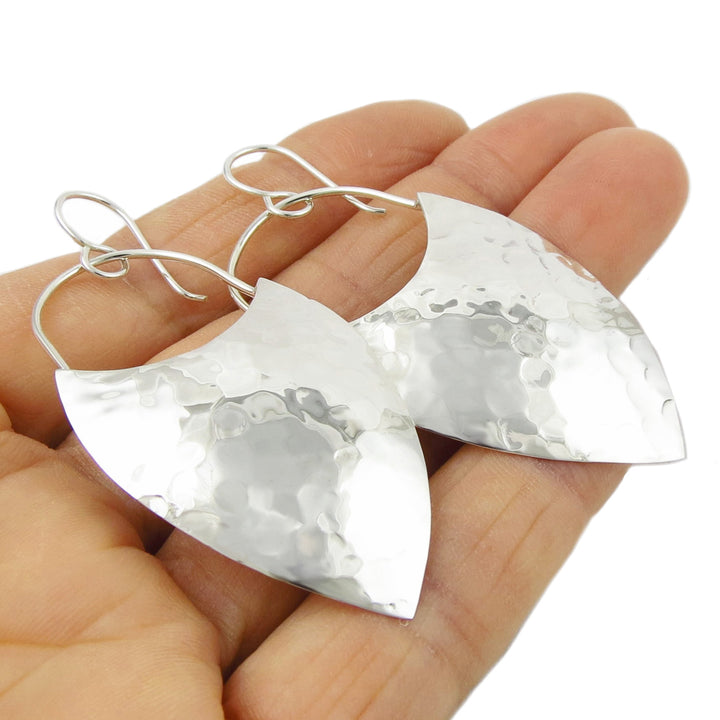 Large Hammered 925 Sterling Silver Drop Earrings