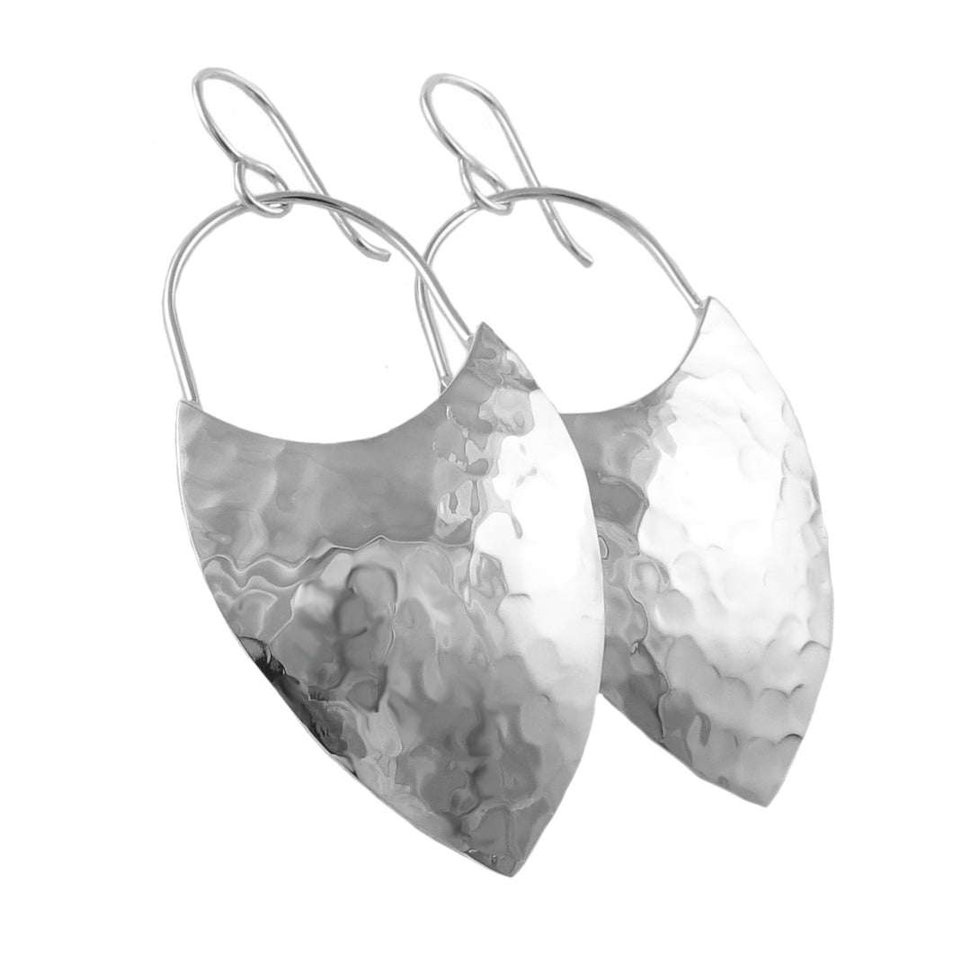 Large Hammered 925 Sterling Silver Drop Earrings