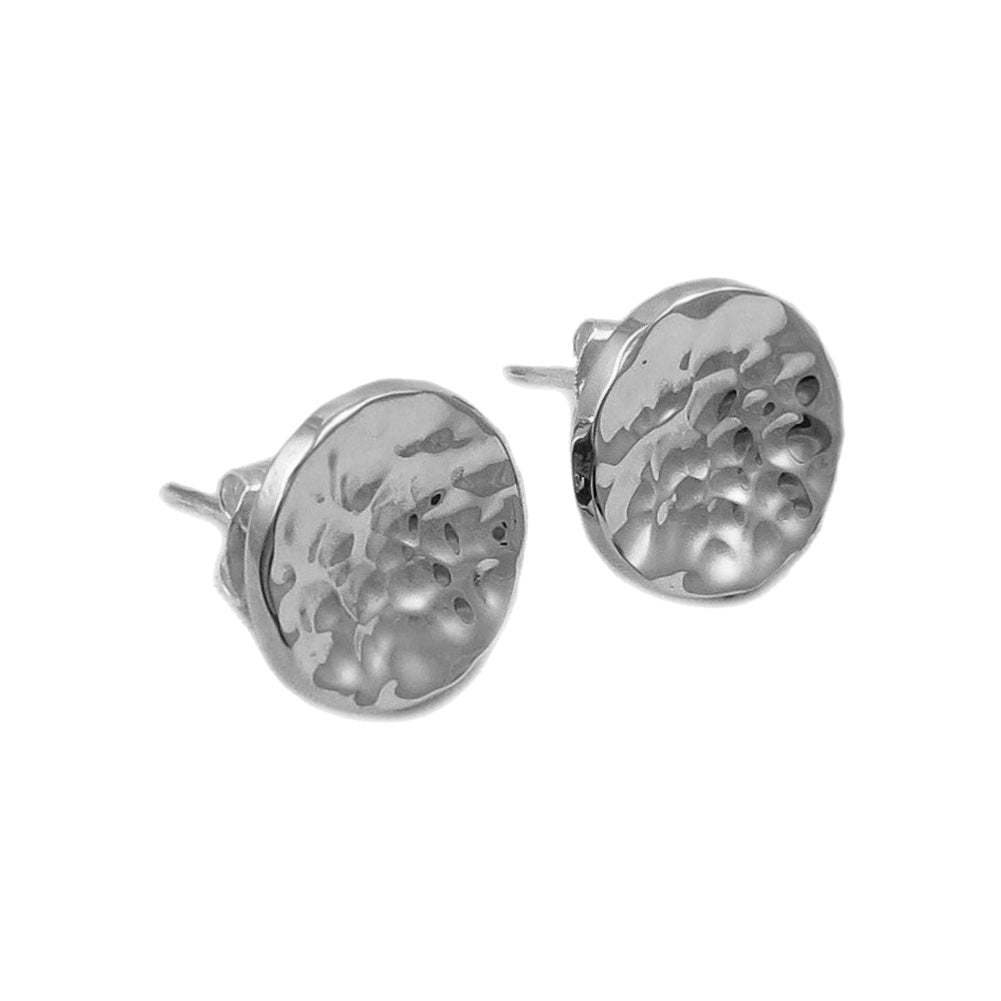 Circle 925 Sterling Silver Hammered Stud Earrings