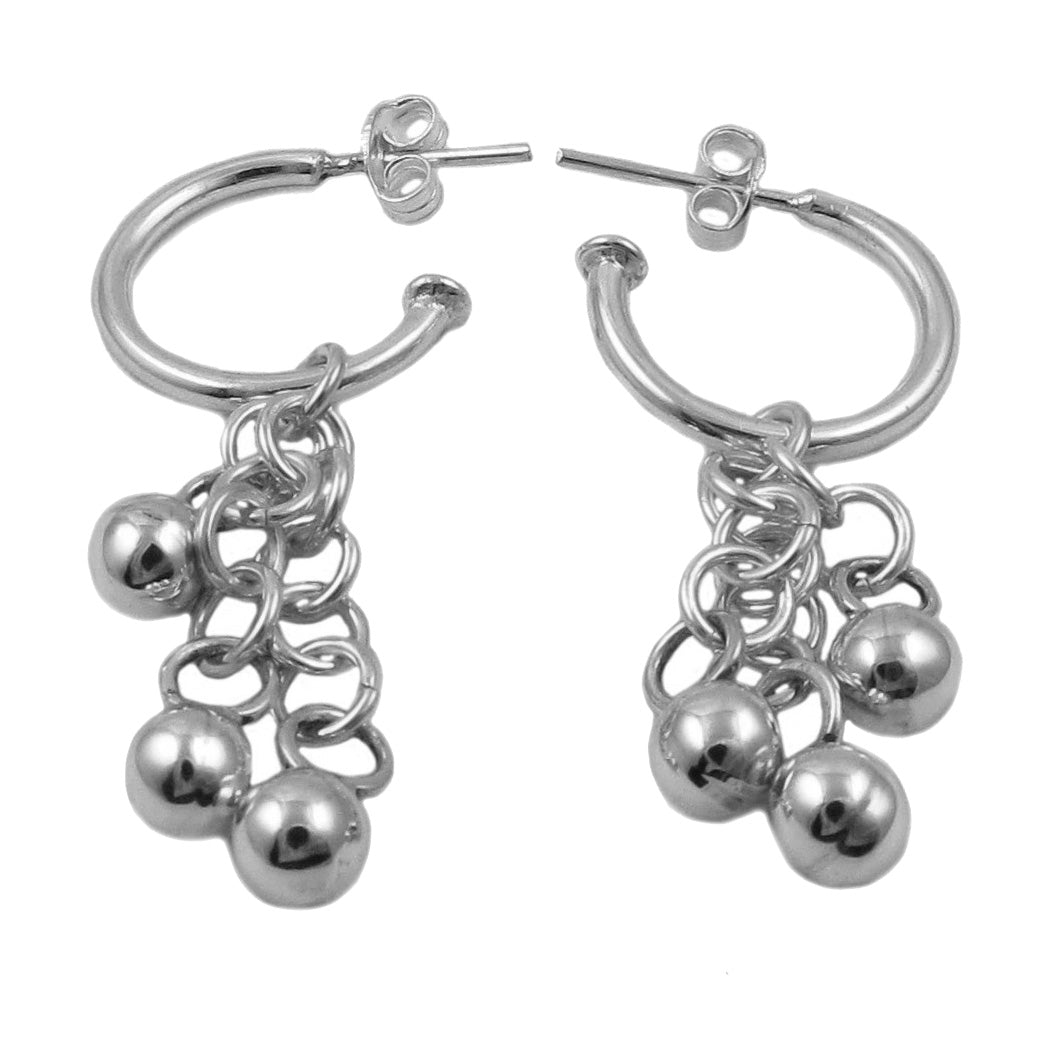 Ball Bead 925 Sterling Silver Chain Drop Earrings
