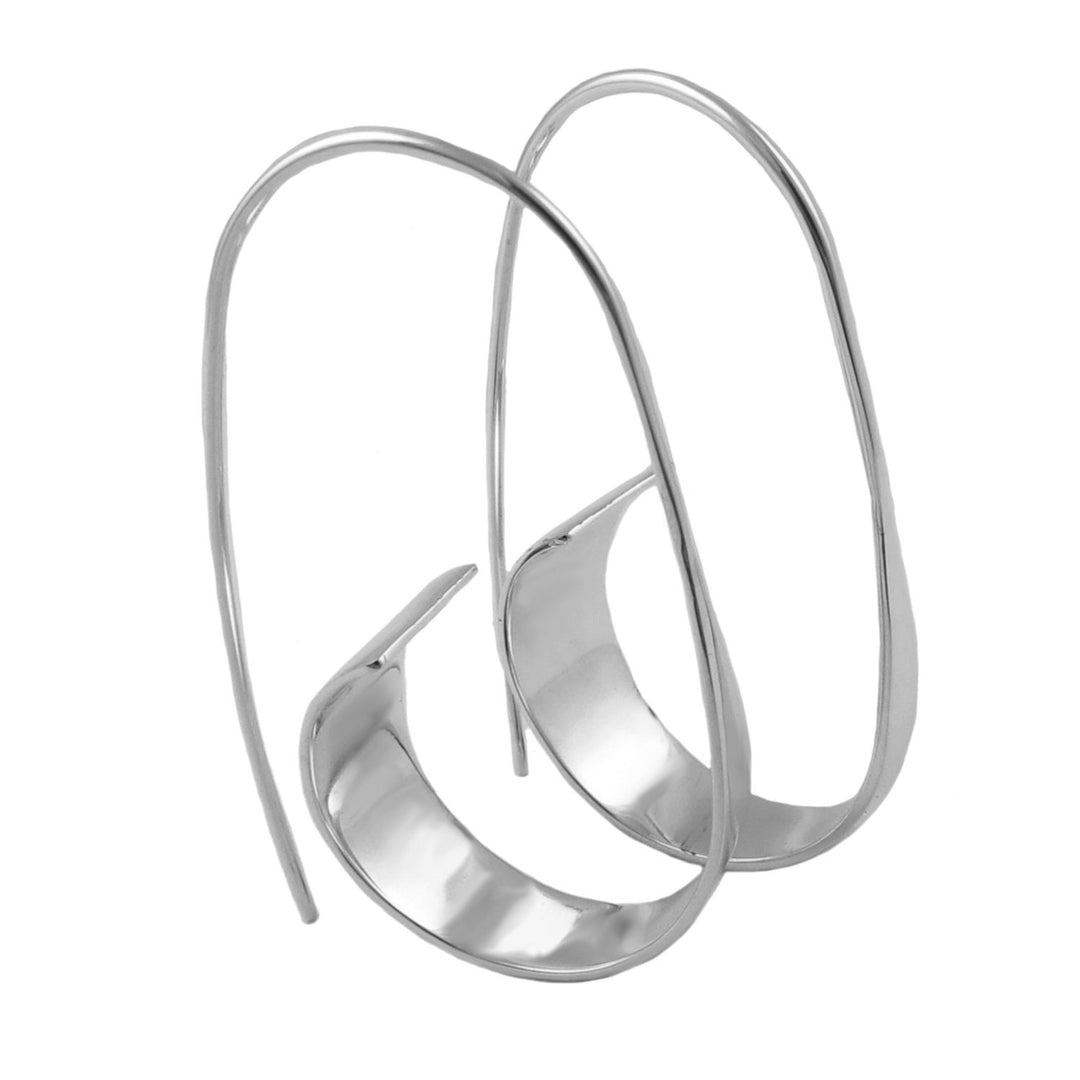 Sterling 925 Silver oval hoop threader earrings for women on a white background