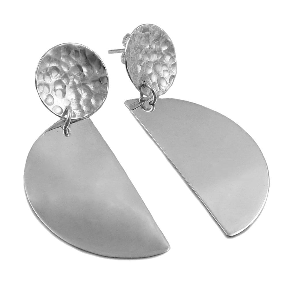 Large geometric drop handmade Mexican 925 silver earrings on a white background. 