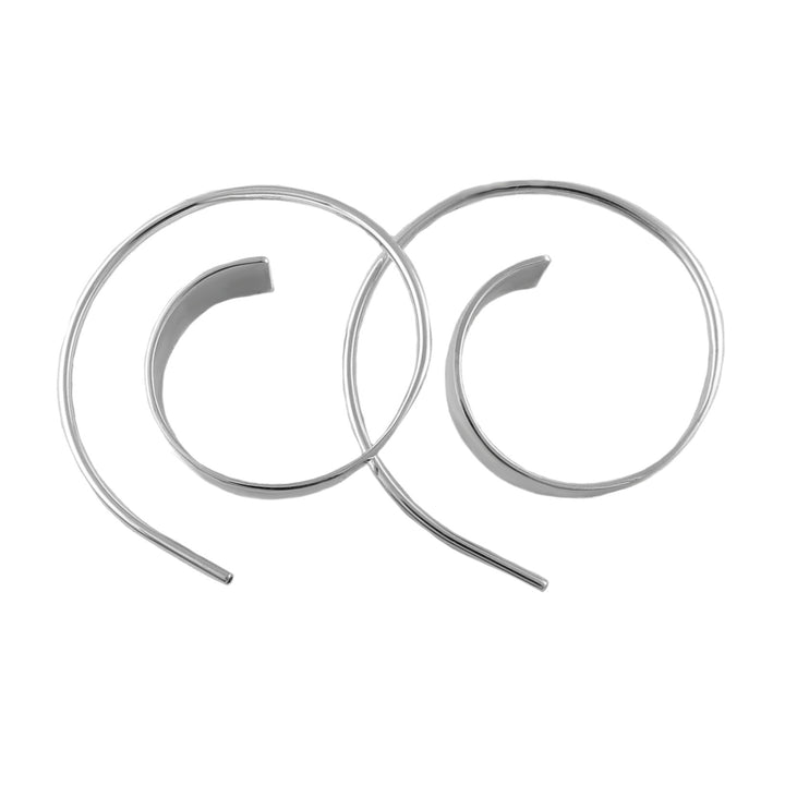a pair of 925 sterling silver spiral hoop earrings featuring an angled edge on a white background