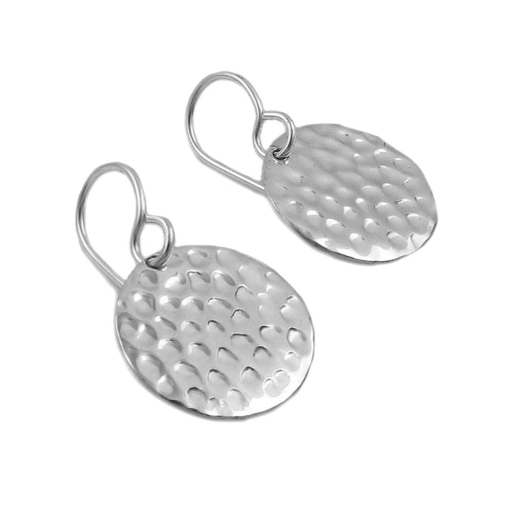 Hammered Circle Disc 925 Sterling Silver Earrings