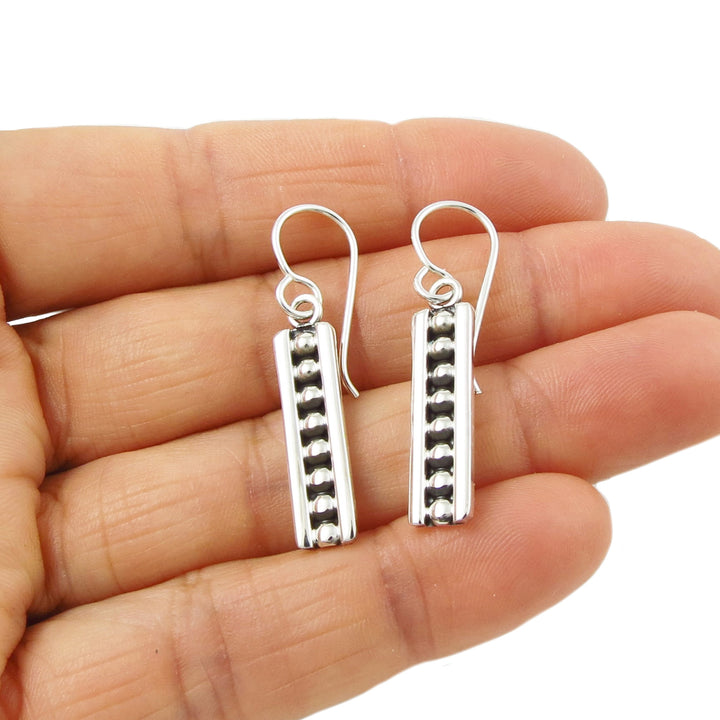 Long Rectangle 925 Sterling Silver Drop Earrings