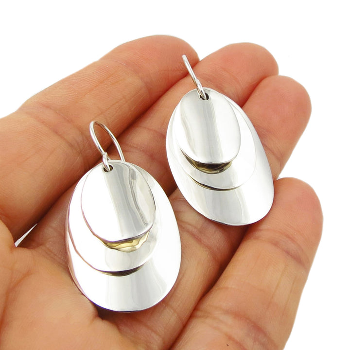 Long Heavy Thumbnail Earrings in Sterling Silver
