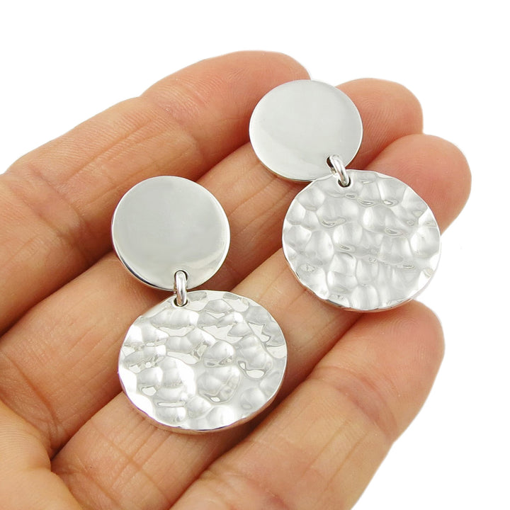 Textured and Polished 925 Sterling Silver Double Circle Earrings