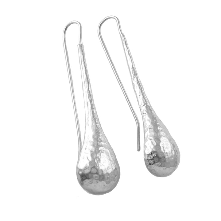 Long 925 Sterling Silver Teardrop Hammered Threader Earrings