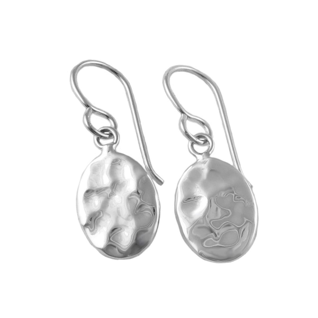 Hammered Oval 925 Sterling Silver Drop Earrings
