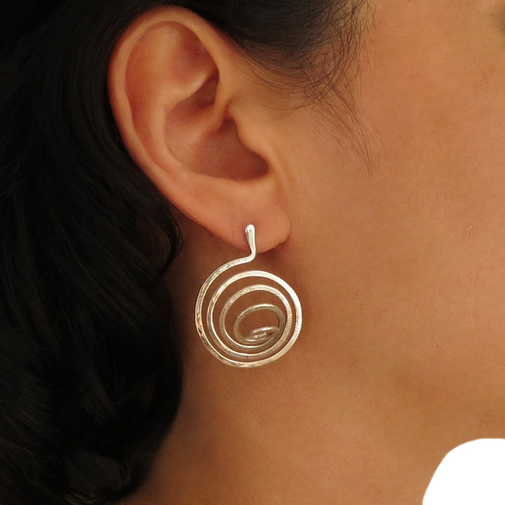 Textured Spiral 925 Sterling Silver Circle Earrings in a Gift Box