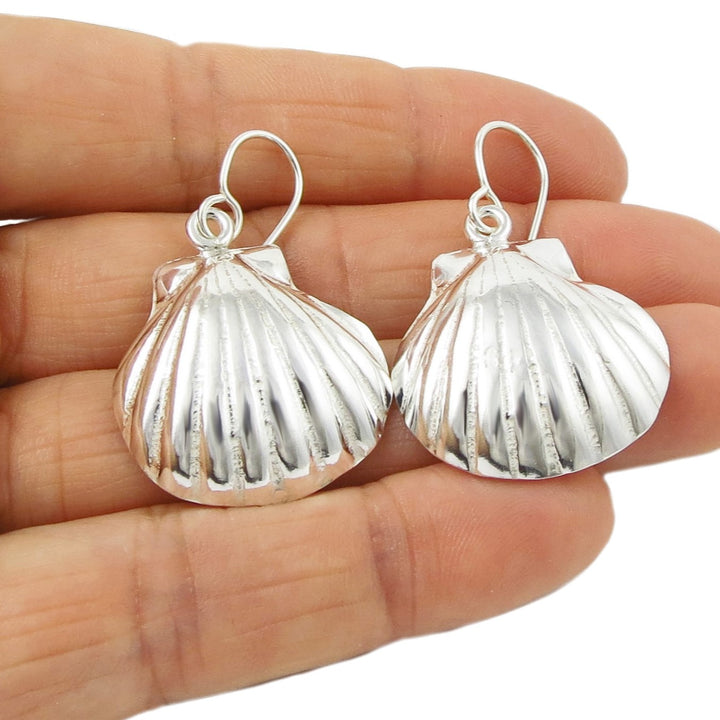 Seashell Sterling Silver Scallop Shell Dangle Earrings