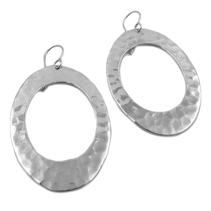 Sterling Silver Hammered Oval Hoop Earrings