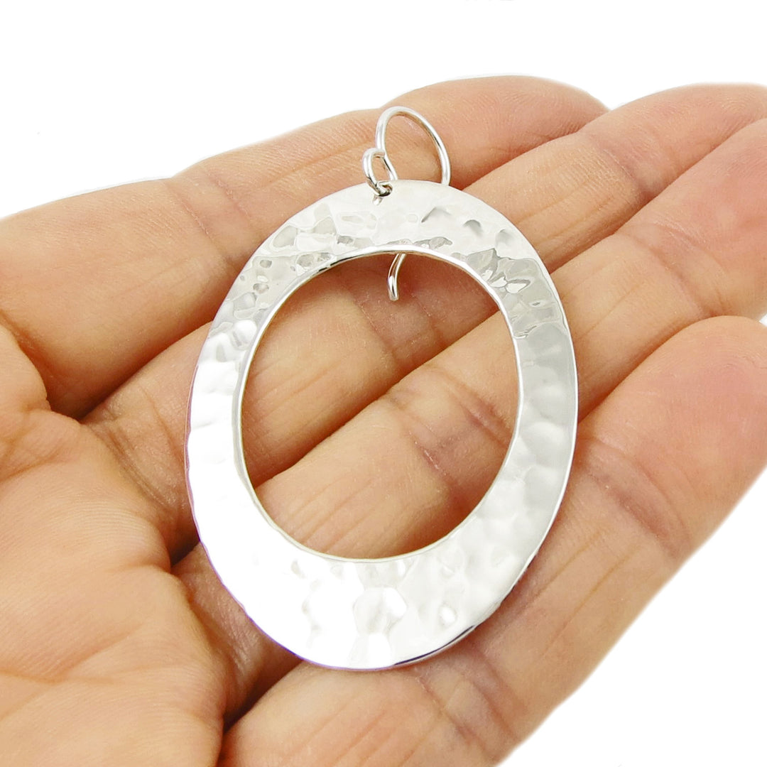 Sterling Silver Hammered Oval Hoop Earrings