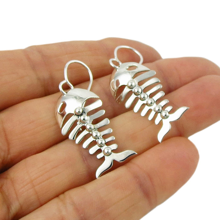 Fish Skeleton 925 Sterling Silver Earrings