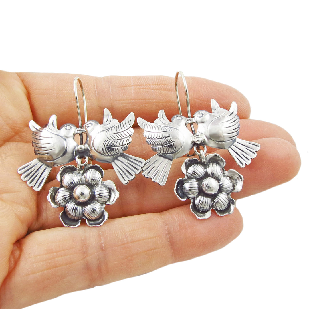 Taxco Silver Lovebird Earrings