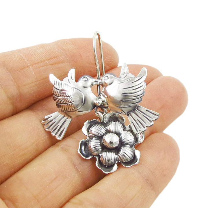 Taxco Silver Lovebird Earrings