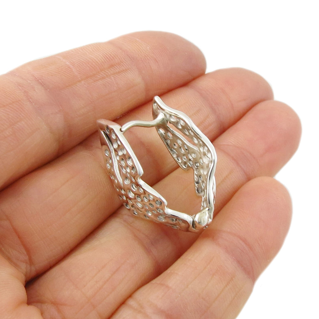 Tree Leaf Huggie Earrings in Sterling Silver