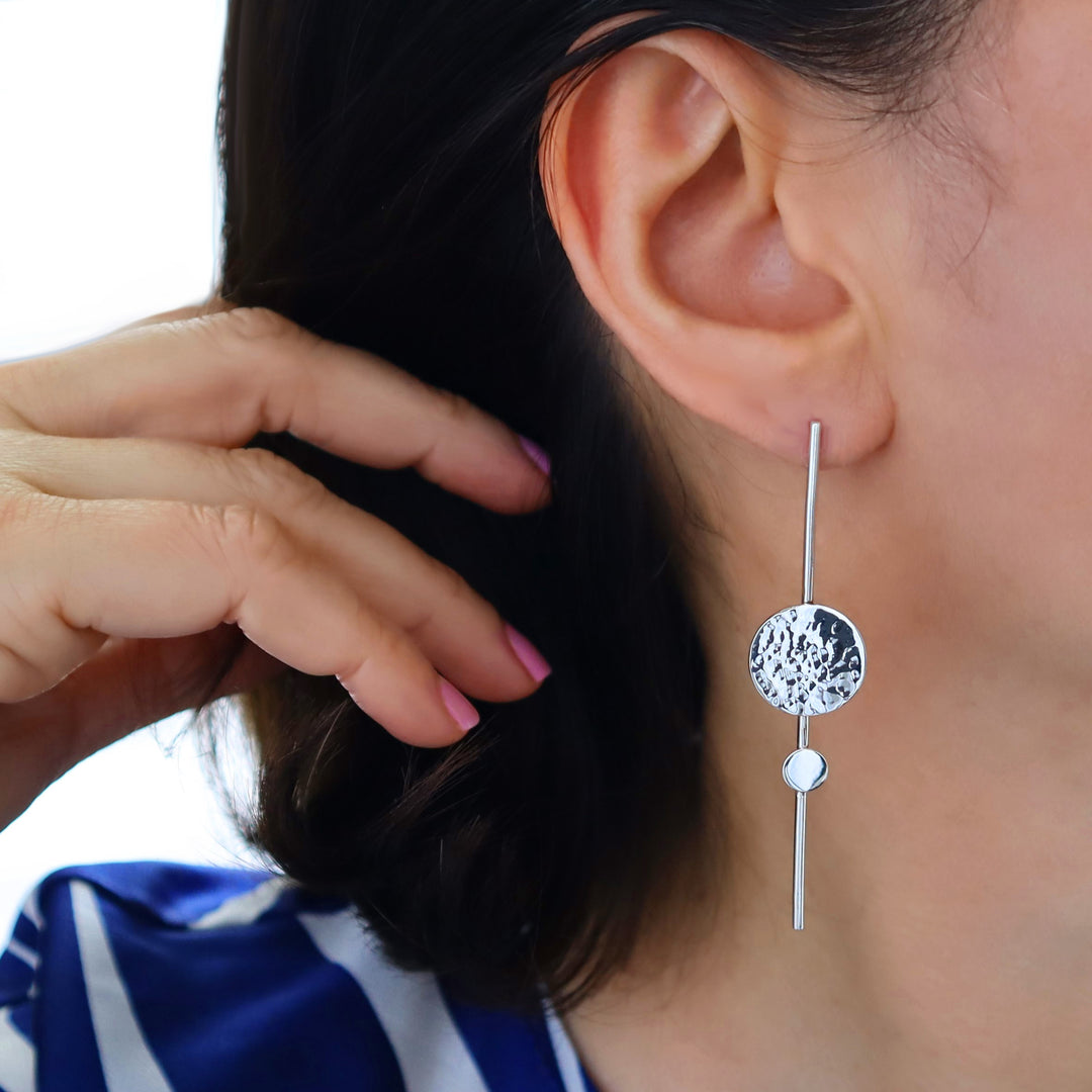 Sterling Silver Hammered Stick Drop Earrings