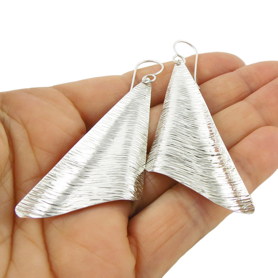 Long Triangle Sterling Silver Dangle Earrings