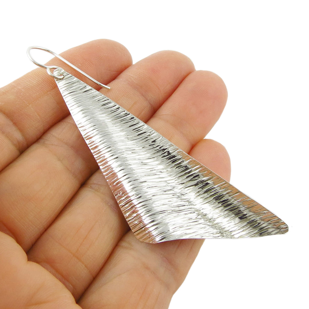 Long Triangle Sterling Silver Dangle Earrings