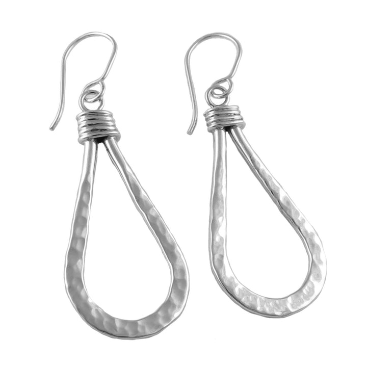 Hammered Sterling Silver Teardrop Hoop Earrings