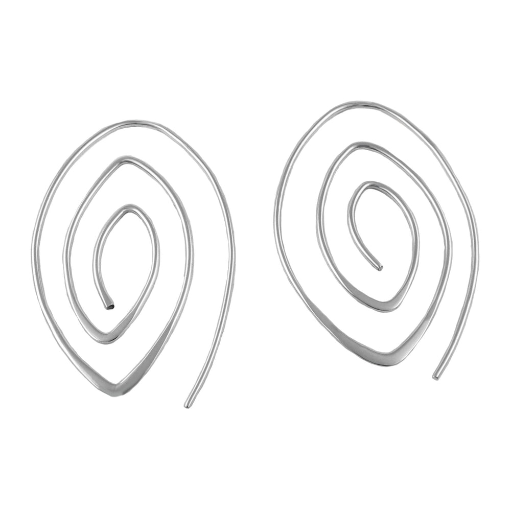 Large diamond shaped spiral threader earrings for women in 925 silver on a white background. 