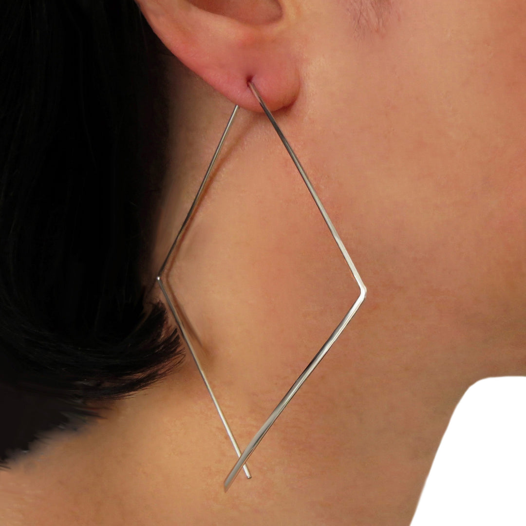 Large Handmade 925 Sterling Silver Square Hoop Earrings