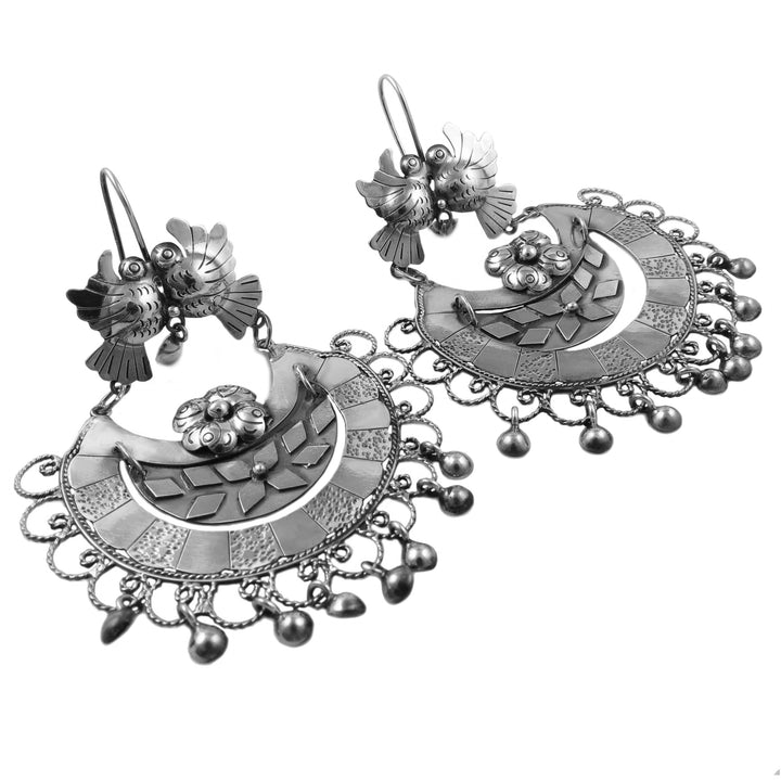 Large Hallmarked Sterling Silver Chandelier Lovebird Earrings