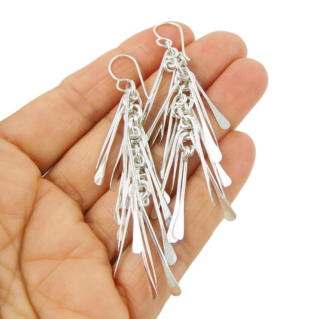 Handmade Taxco 925 Silver Cluster Stick Drop Earrings For Women