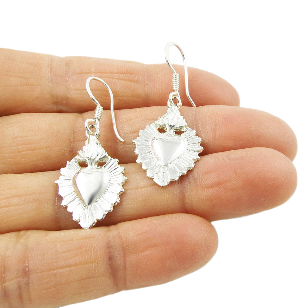 Sacred Heart Ex Voto Sterling Silver Earrings