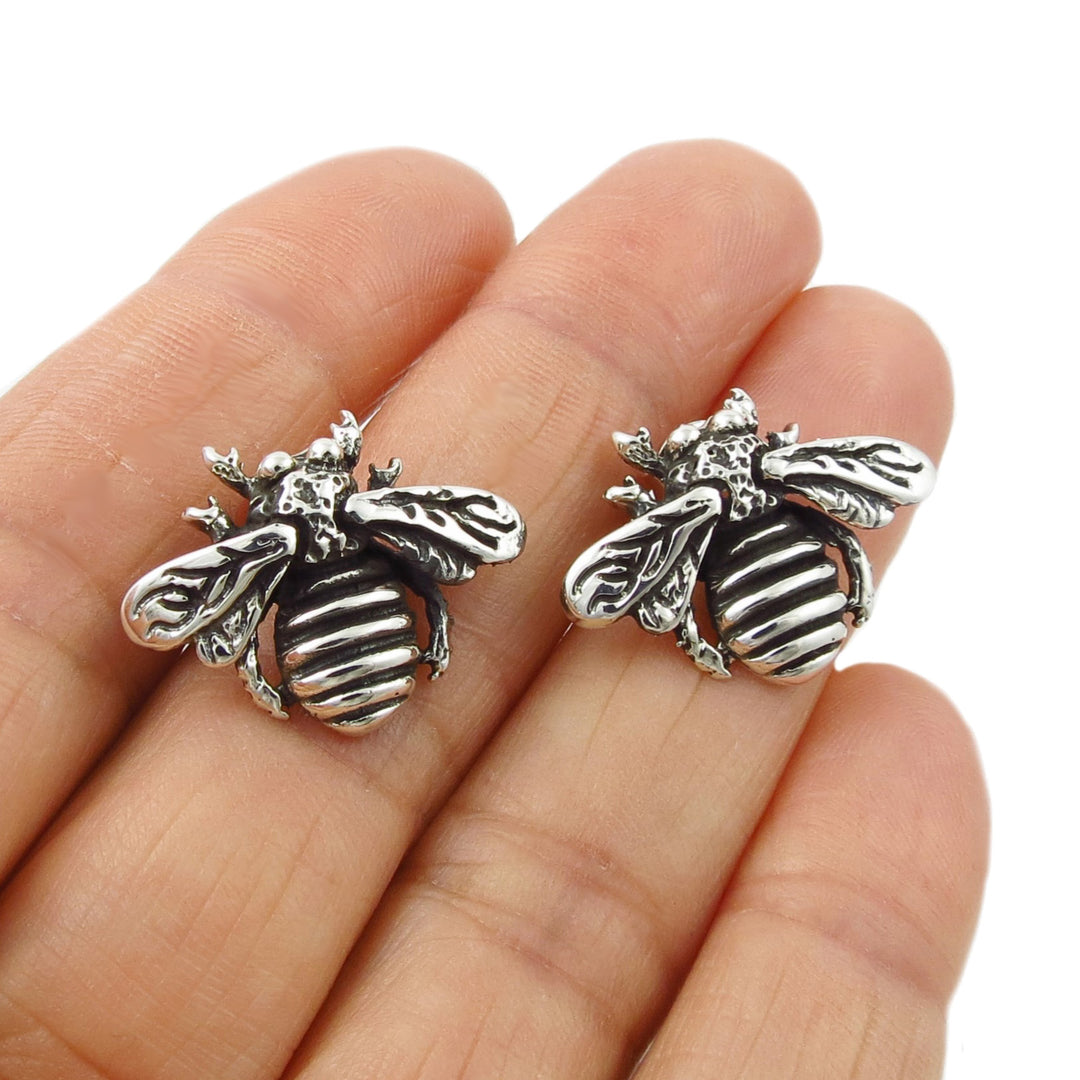 Sterling Silver Bee Insect Earrings