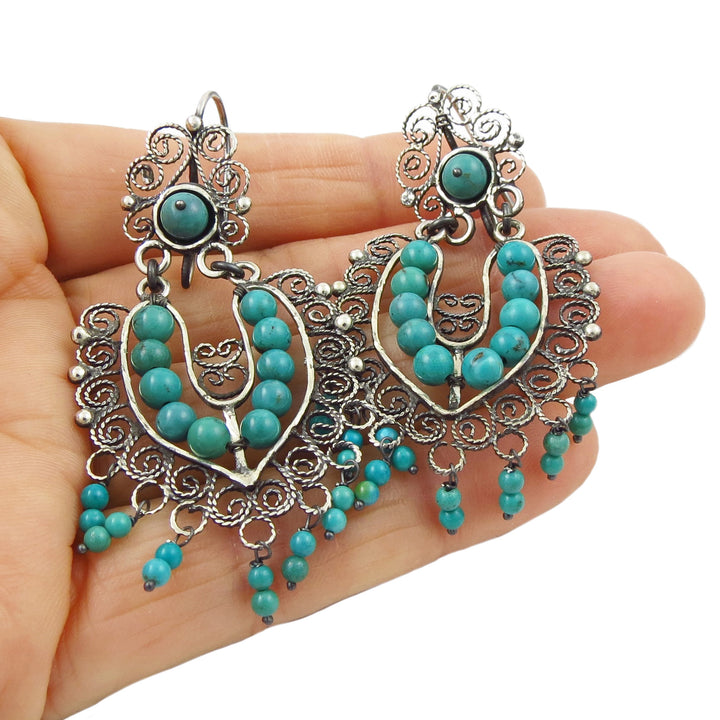 Maria Belen Sterling Silver Turquoise Bead Filigree Chandelier Earrings