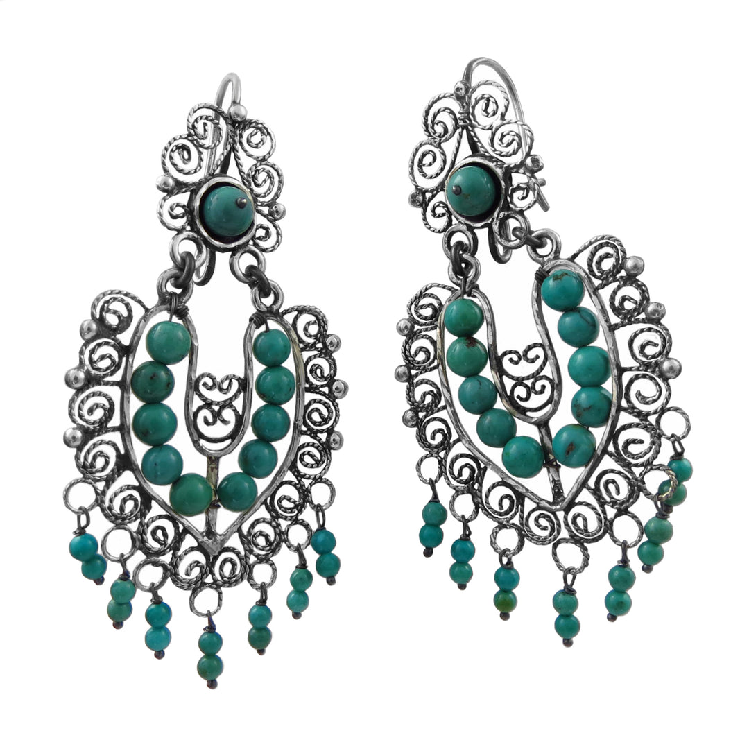 Maria Belen Sterling Silver Turquoise Bead Filigree Chandelier Earrings