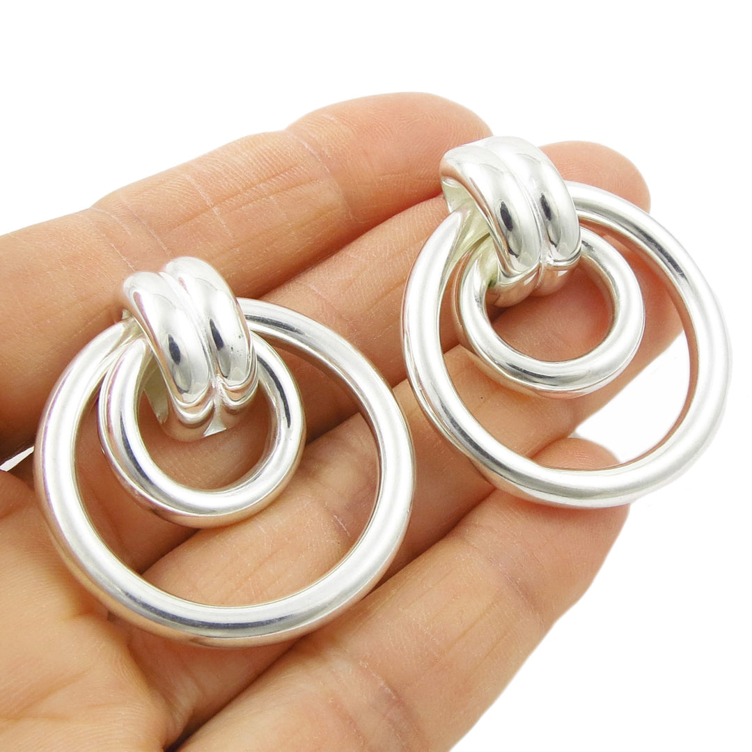 Large Double Hoop 925 Sterling Silver Circle Earrings