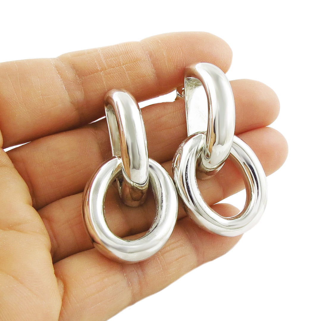 Large Sterling Silver Curb Chain Earrings for Women