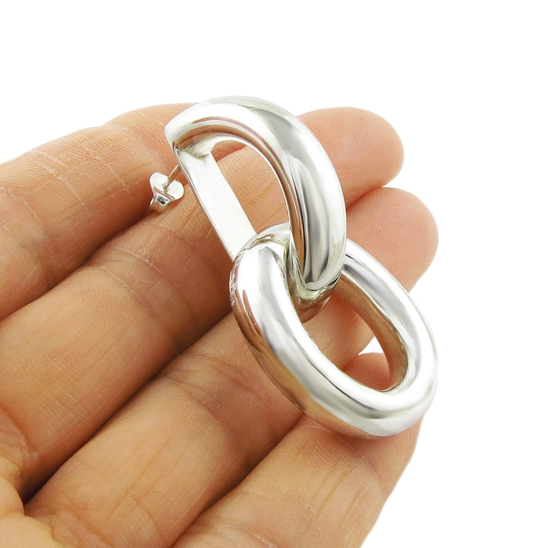 Large Sterling Silver Curb Chain Earrings for Women