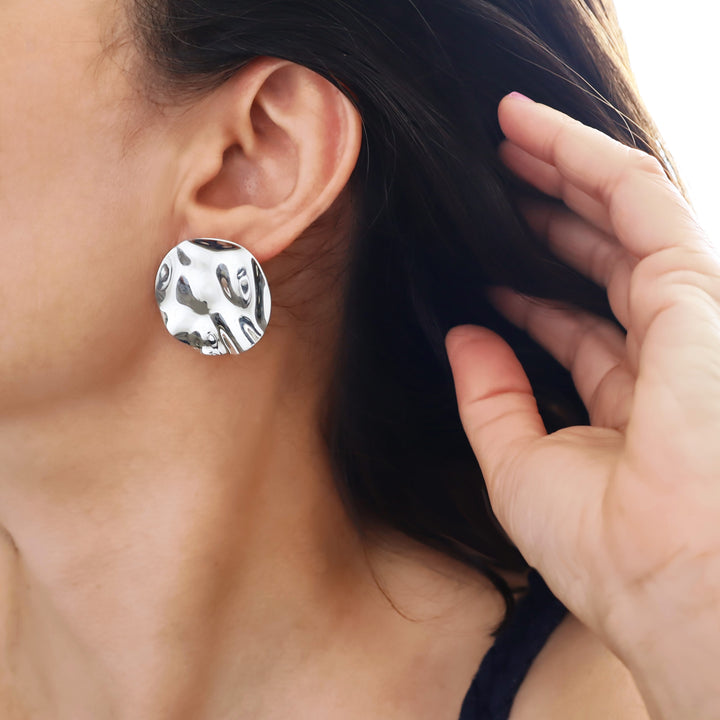 Large Sterling Silver Rippled Circle Earrings