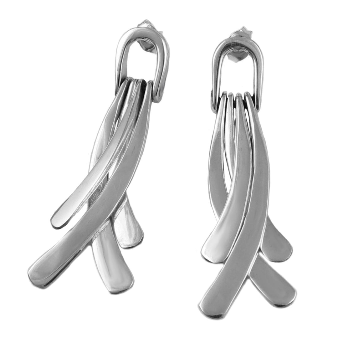 Long Silver Sway Curved Drop Earrings
