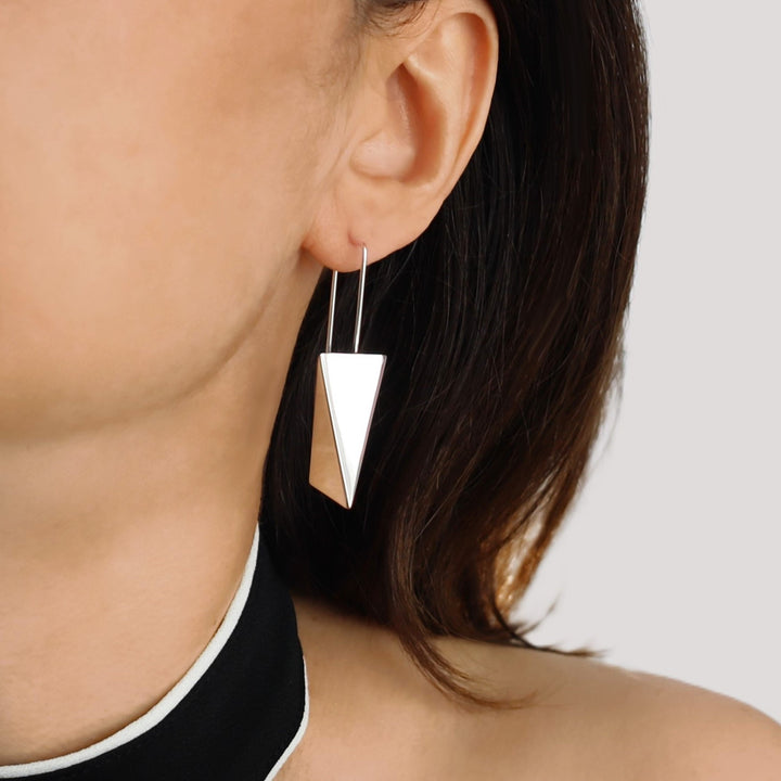925 Silver Angled Triangle Long Hook Earrings for Women