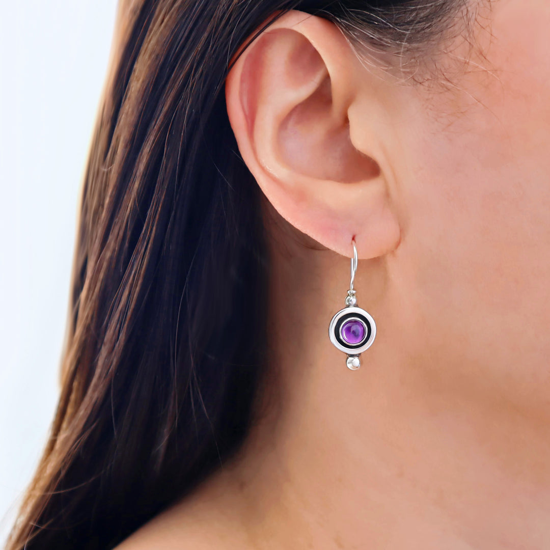 Amethyst Gemstone Silver Earrings
