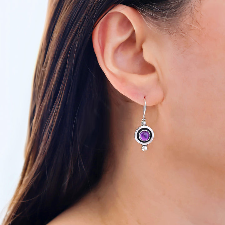 Amethyst Gemstone Silver Earrings