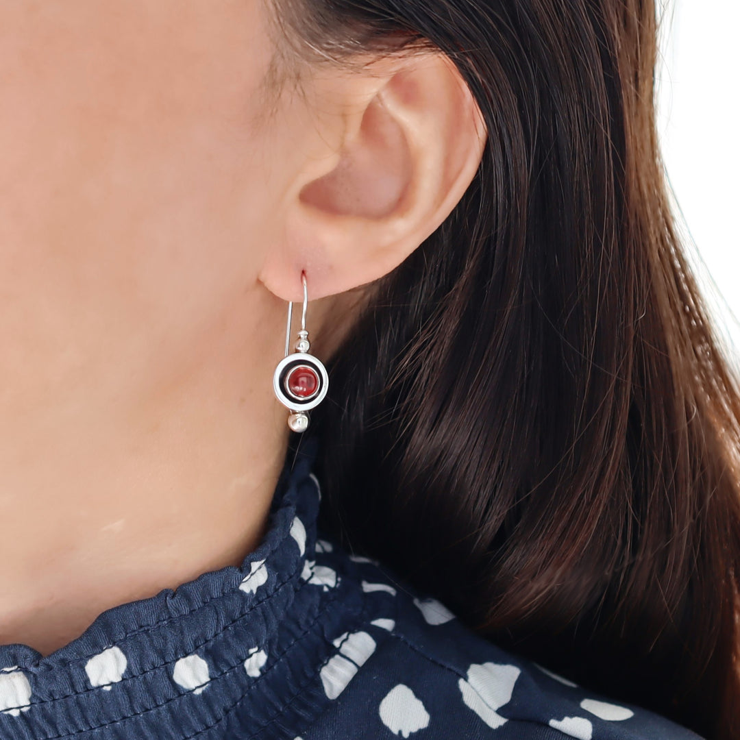 January Birthstone Garnet Sterling Silver Earrings