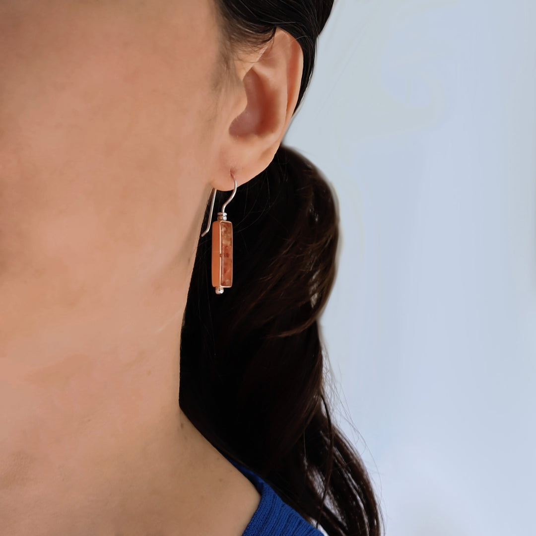 Sponge Coral Gemstone and Silver Earrings for Women