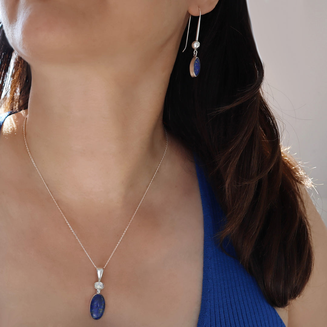 Lapis Lazuli December Birthstone 925 Silver Earrings
