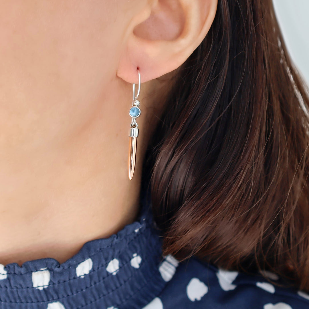 Blue Topaz December Birthstone Mixed Metal Earrings