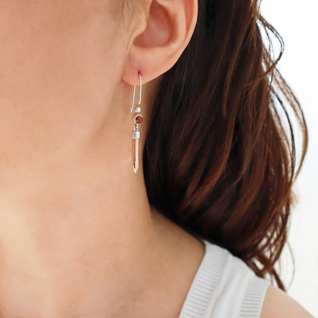 Gemstone Earrings Mixed Metal Garnet Earrings