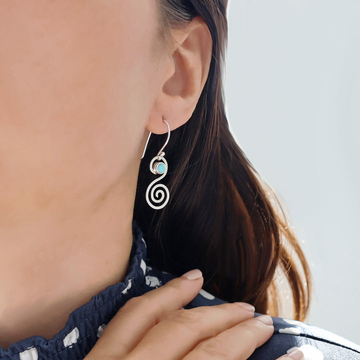 Turquoise Gemstone 925 Silver Drop Earrings